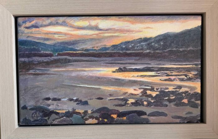 Minehead beach at Sunset Framed